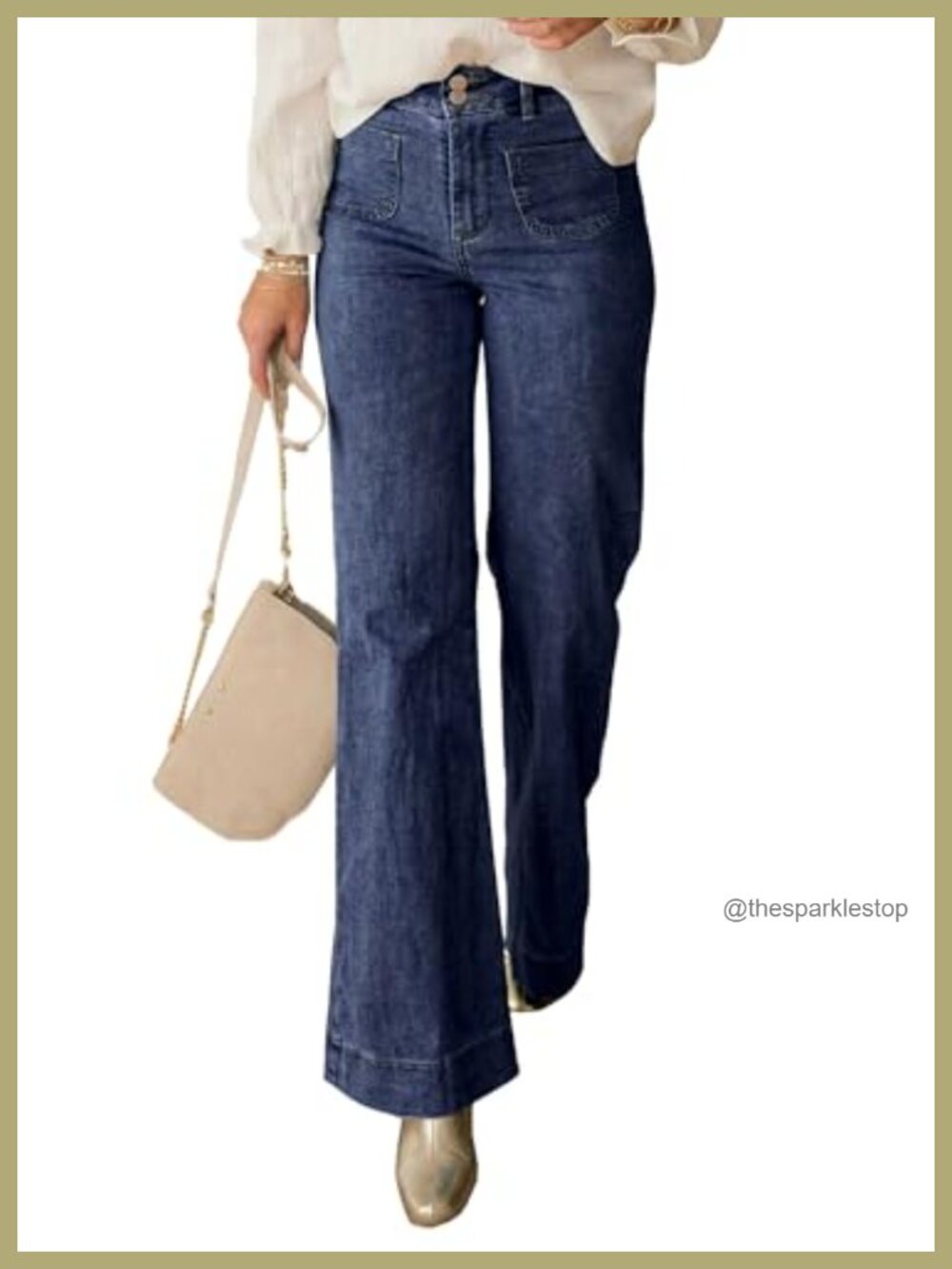 High Waisted Stretchy Wide Leg Flare Jeans with Front Patch Pockets